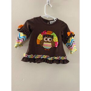 Rare Editions Baby Girl Thanksgiving Turkey Owl Chevron Shirt 12M